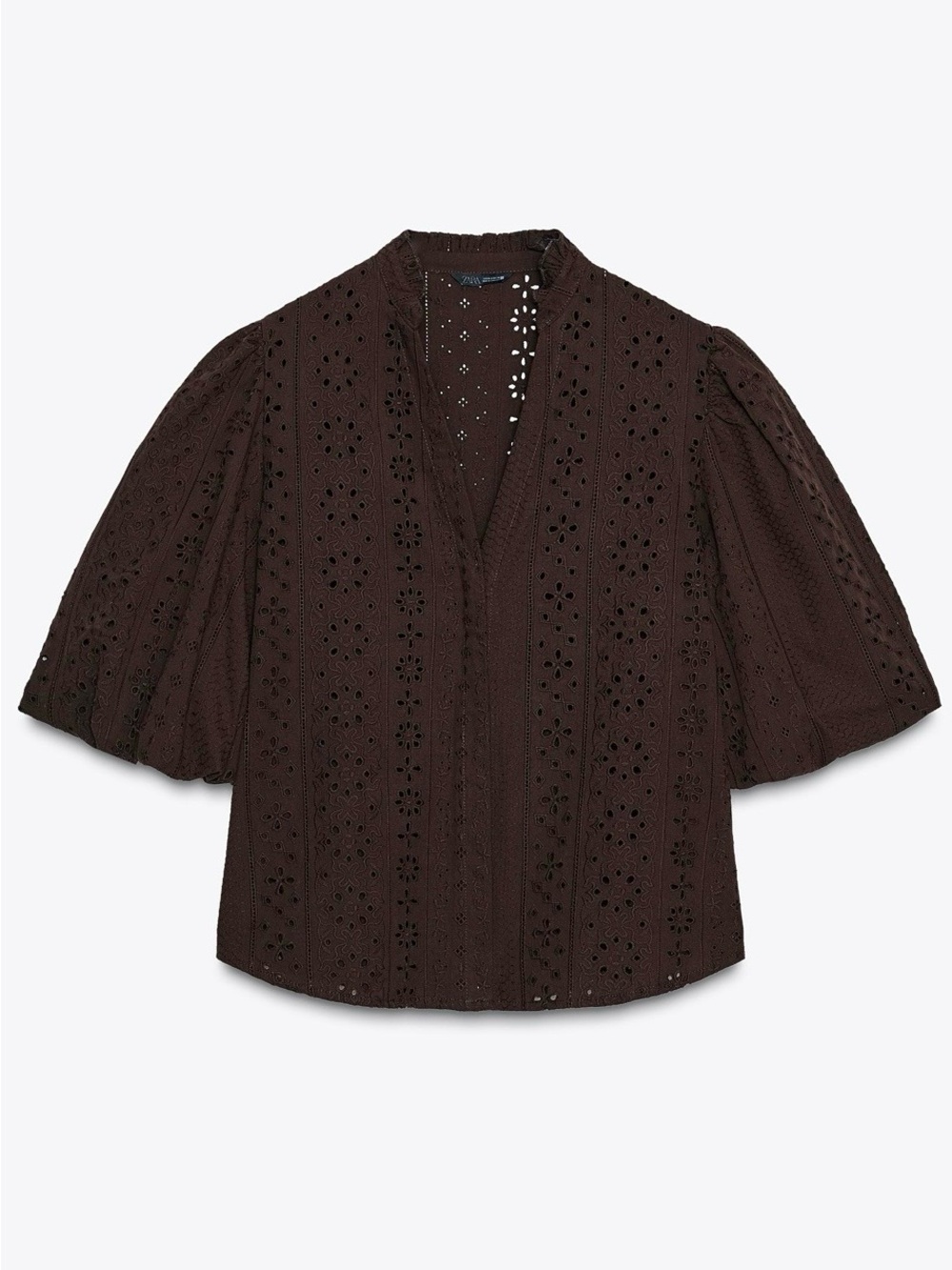 Zara Puff Sleeve Shirt With Perforated Embroidery - Picture 5 of 13